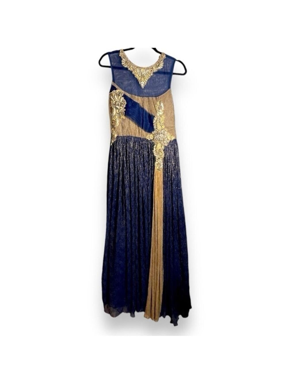 Blue and Gold Indian Style Dress Gorgeous Beading and Embellishments. Size XS